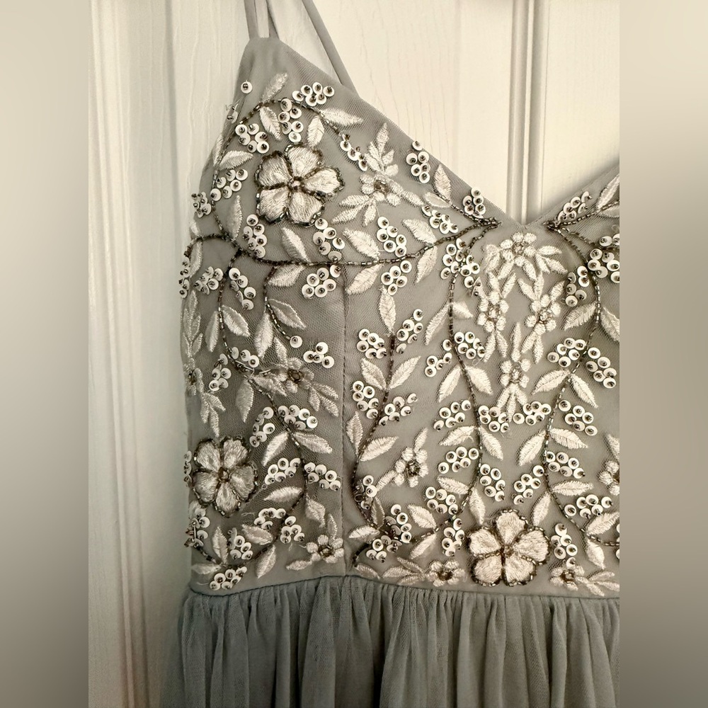 Stunning BHLDN Silver Maxi Dress with Beaded Lace Bodice - Picture 5 of 6